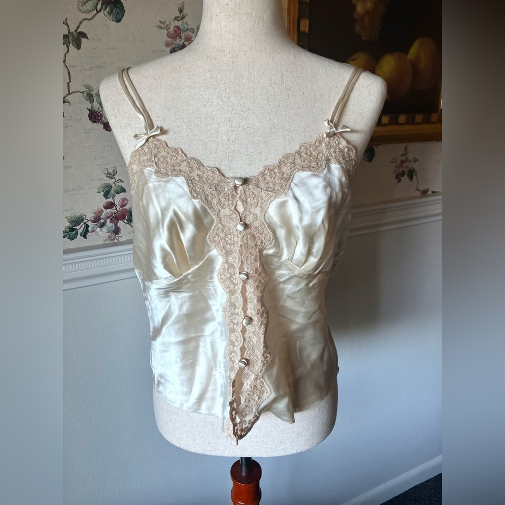 Vintage Y2K Classiques Entier Cream & Champagne Lace Bow Slip Camisole